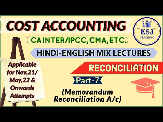 Lecture-80-CA IPCC/Intermediate Cost Accounting- Reconciliation-VII