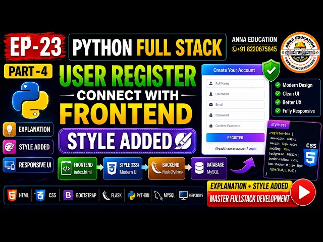 EP-23 Part-4 | Python Full Stack Tamil | User Register Frontend Connect | CSS Style Added