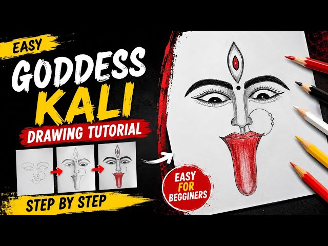 Easy Goddess Kali Drawing Tutorial Step By Step | How To Draw Maa Kali Face For Beginners ❤️🔱
