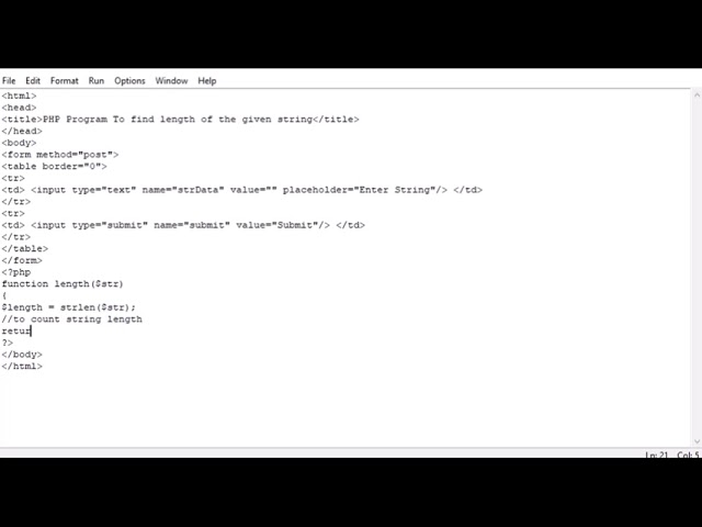 PHP Program To find length of the given string