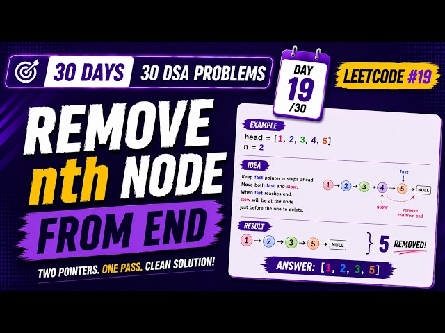 LeetCode #19 Remove Nth Node From End of List | One Pass Two Pointers Explained | Day 19/30