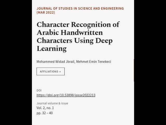 Character Recognition of Arabic Handwritten Characters Using Deep Learning | RTCL.TV