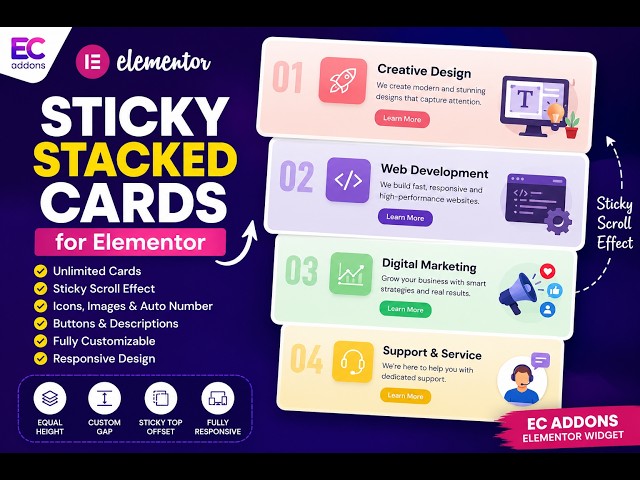Elementor Sticky Stacked Cards Widget Tutorial | Unlimited Cards & Scroll Effects