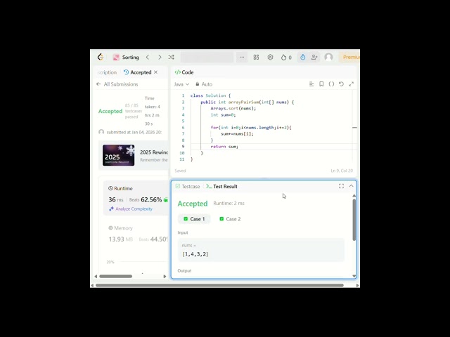 Array Partition| LeetCode 561  |Java| Simple Sorting Approach  #coding #java  #programming