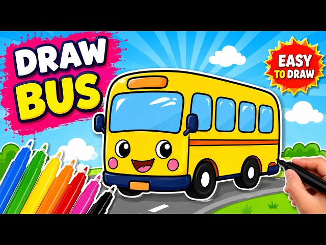 🚌Let's learn How to Draw a BUS | Easy Bus Drawing for Kids