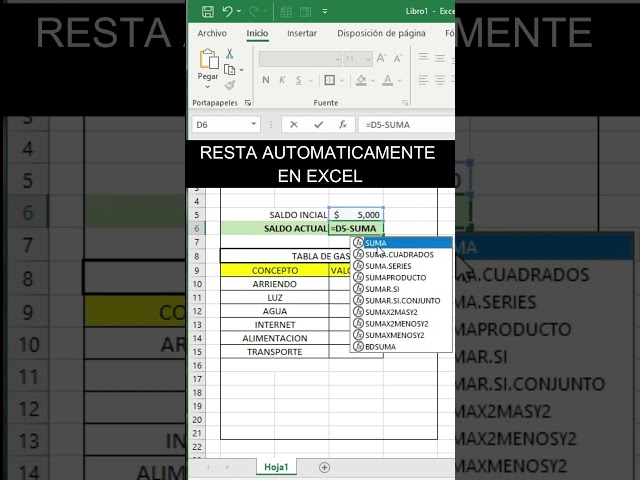How to Subtract Automatically in Excel