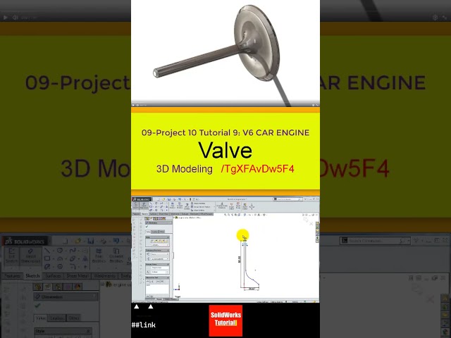 9- 3D Draft | Car Engine |: Valve #3d #solidworks #tutorial #cad #drawing #engineering #design