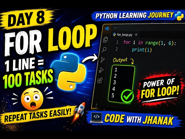 Day 8 of Learning Python | For Loop Explained 🚀 | Repeat Tasks Easily