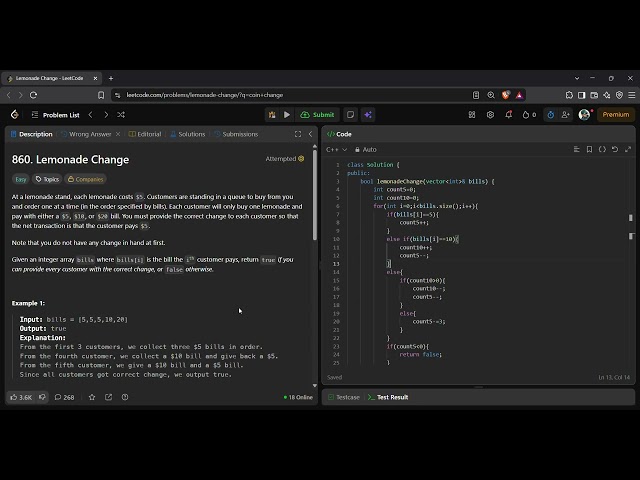 LeetCode 860 | Lemonade Change | Easy | Greedy Approach | C++ Solution
