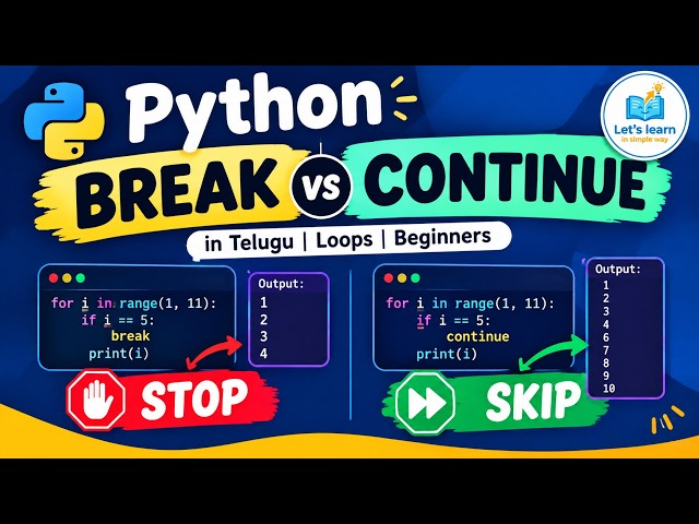 Python Break & Continue Explained in Telugu | Loops | Beginners