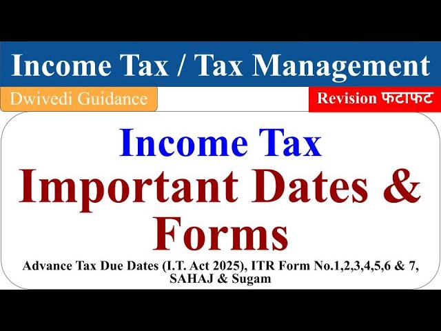 Income Tax Important Dates and Forms, Income tax due dates, ITR Forms, Advance tax due date,