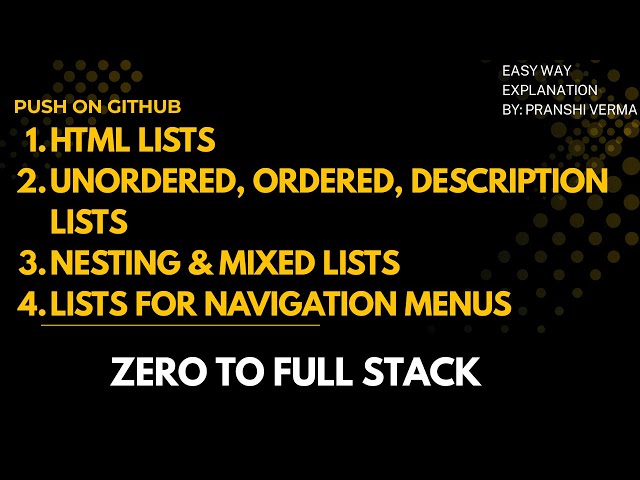 HTML Lists Tutorial | Ordered, Unordered, Description, Nested, Mixed & Navigation Lists (CodeGitHub)
