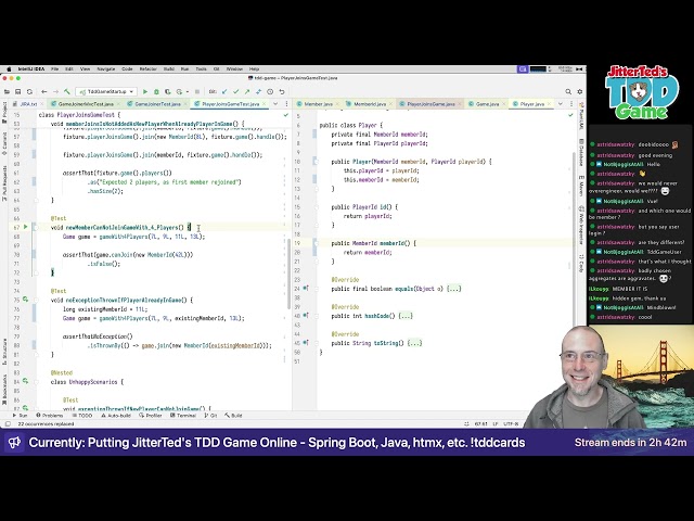 JitterTed's TDD Game: Online - Ep #7 "Joining Games" (Java, Spring, Hexagonal, DDD)