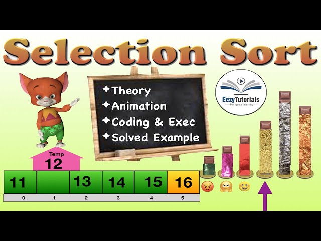 Selection sort algorithm with code, animated eg,  application, pros, cons & time complexity