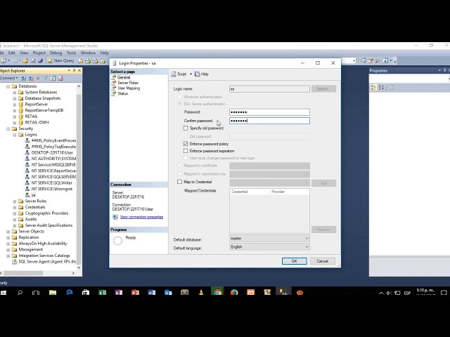 Habilitar -Autenticar usuario "sa" en Sql Server 2014 (Configuración)