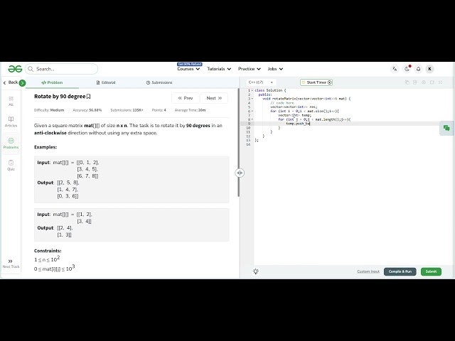 Rotate By 90 degree | GeeksforGeeks | C++ | Dt: 02-02-2026 | Coding Mind