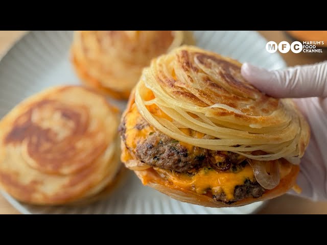 Dubai Viral  Laccha Paratha Smash Burger Recipe | Double Beef Patty Burger Recipe 