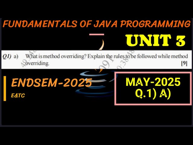 Method Overriding | Fundamentals Of Java Programming | SPPU | Entc | Endsem 2025 | pattern 2019