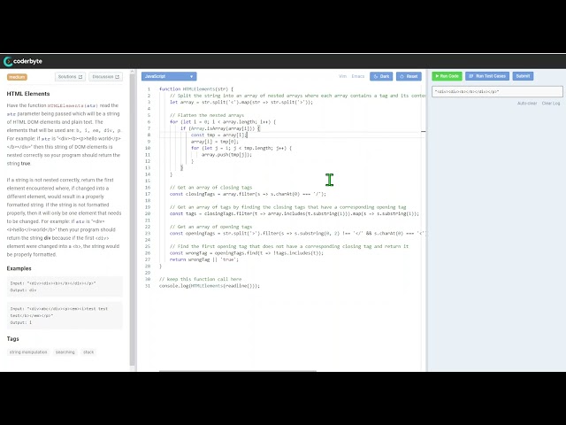HTML Elements - Interview assessment Coderbyte - Code challenge - Solution Source Code Answers