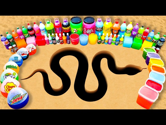 EXPERIMENT: Giant Snake pit Eruption from Balloons of Sodas & Orbeez, Big Pepsi, Coca Cola vs Mentos