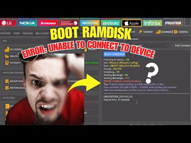 BOOT RAMDISK ERROR SOLUTION (ERROR : Unable to connect to device) by Unlock Tool