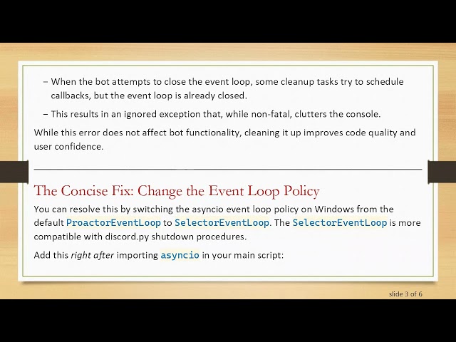 Fixing RuntimeError: Event loop is closed in Discord.py Bot Shutdown on Windows