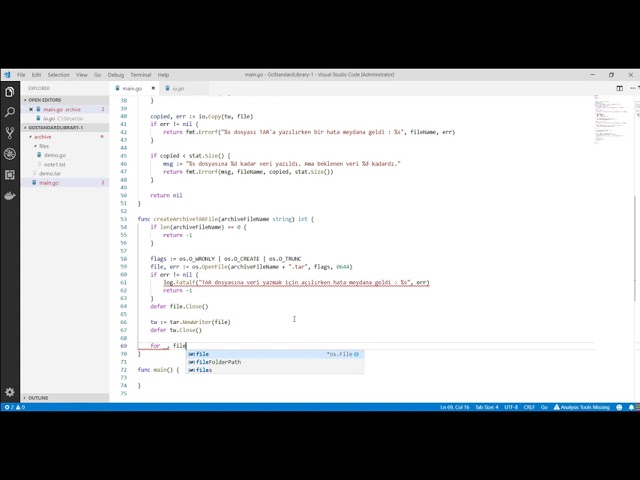 Go Programlama : TAR Dosyası Oluşturma ve İçerisine Dosya Eklemek - 2