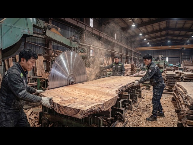 Highly Dangerous Process! Extreme Wood Slab Table Factory in Korea