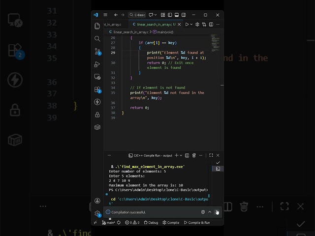 C Program for Linear Search in an Array  Step by Step Explanation for Beginners#coding #cprogramming