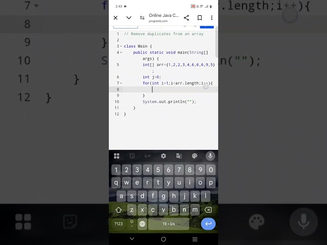 Removing duplicate elements from an array | java program | coding | freshers | interview | questions