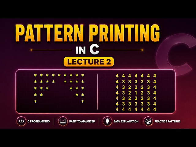 C Programming Pattern Printing Tutorial | Star Patterns in C | Lecture 2 for Beginners | BS Niranjan