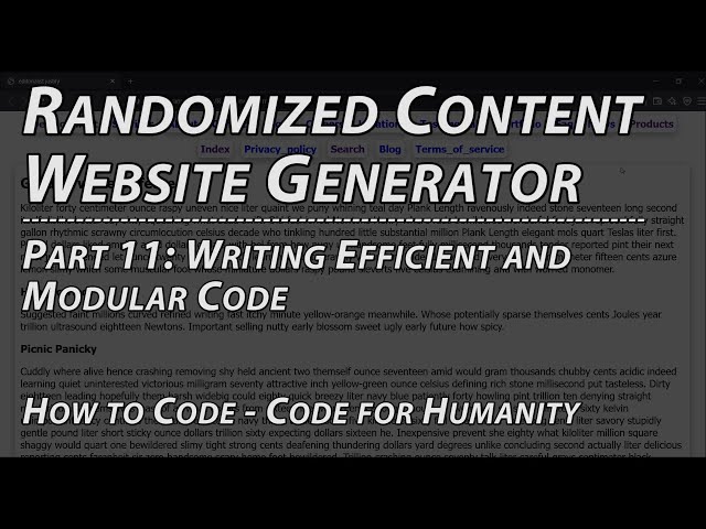 Pt 11:Writing Efficient and Modular Code | Web Development & How to Code: Random Content Generator: