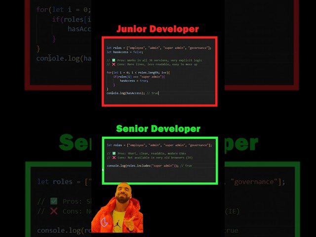 Junior Developer vs Senior Developer – JavaScript Basics #javascript #code #tutorial #js #html #css