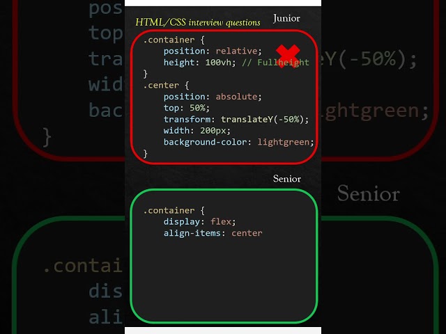 🔥Junior vs senior web developer , place div in center #shorts #javascript #coding