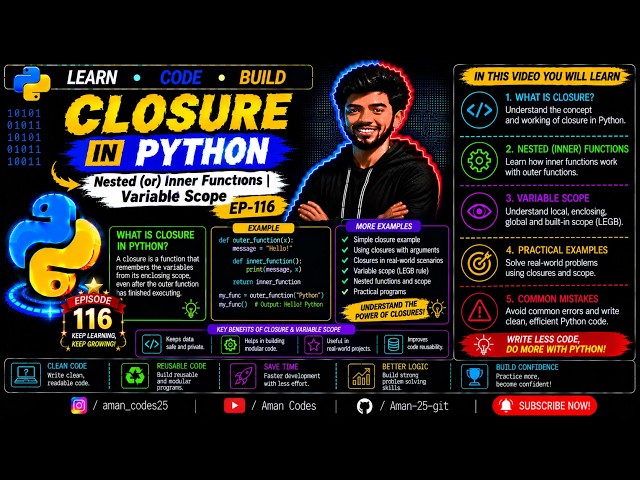 Closure in Python | Nested (or) Inner Functions | Variable scope | EP-116