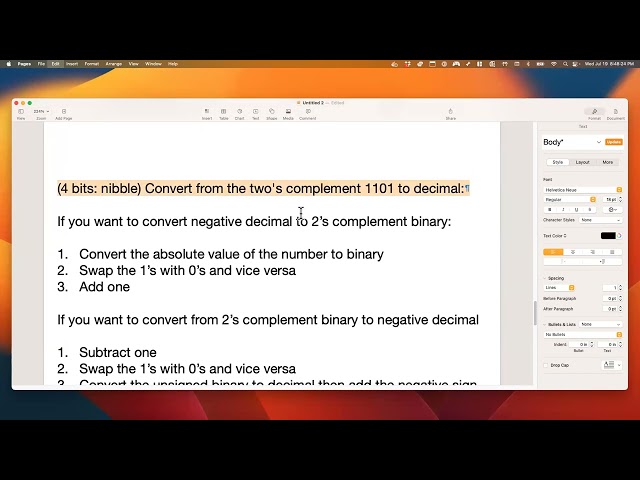 Two's Complement Representation