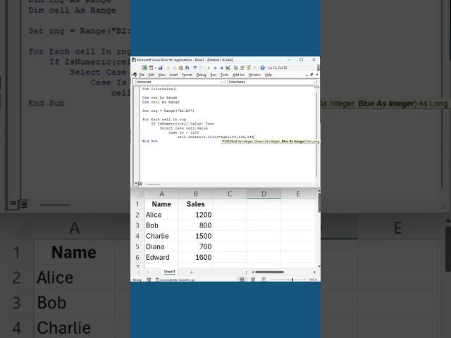 VBA Loop to Color Sales Performance (Excel Tutorial)