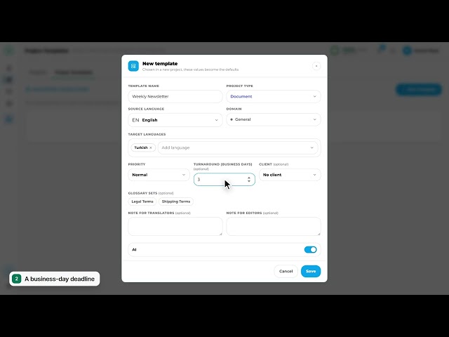 Project templates and automatic assignment rules in Linguaiser