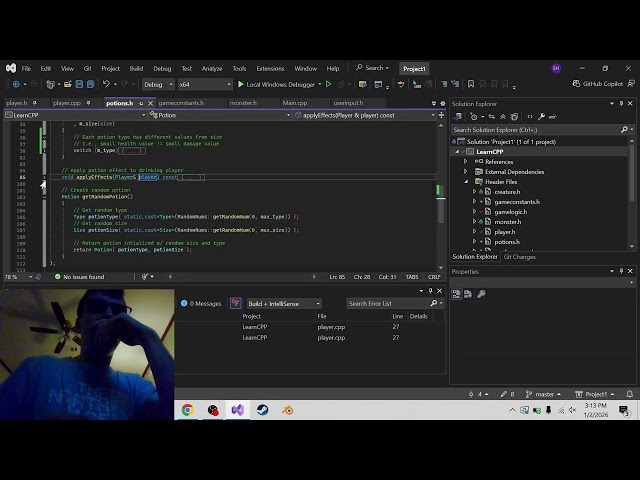 raw c++ learning, inheritance quiz extra credit, random potion effect
