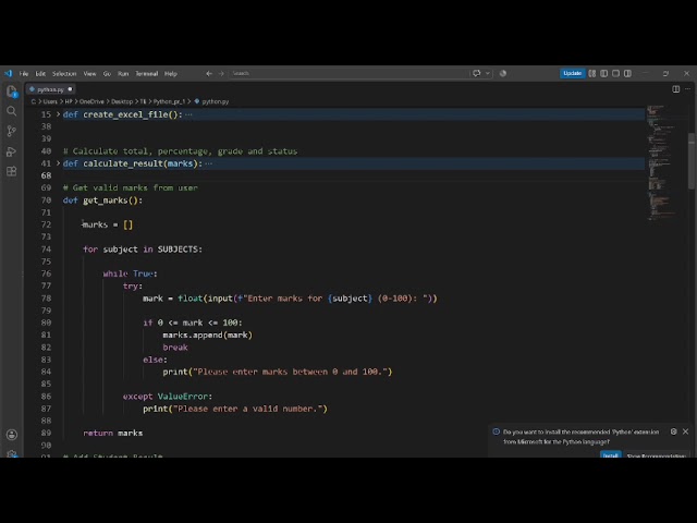 Python Week_1 Project STUDENTS MANAGEMENT SYSTEM #python #vscode #excel #studentmanagementsystem
