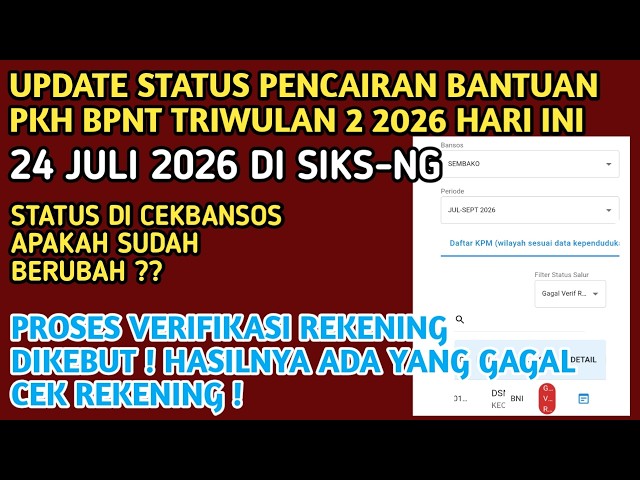 PKH & BPNT ASSISTANCE DISBURSEMENT STATUS UPDATE Q3 2026 TODAY ON SIKS-NG & CEKBANSOS❗️