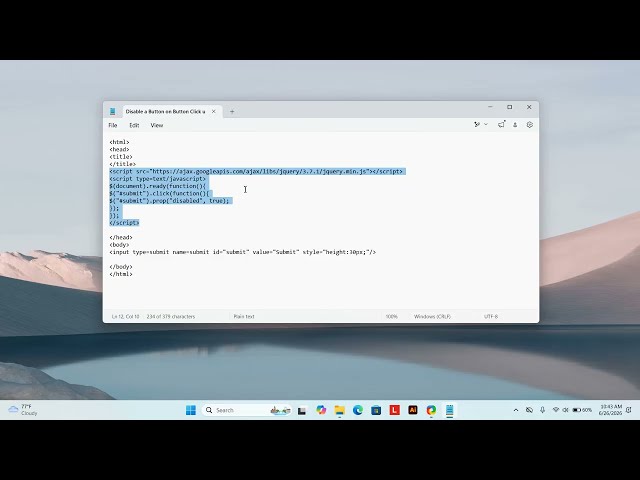 Disable a Button on Button Click using jQuery