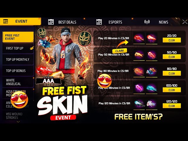 FREE FIST🤩AND GUN SKIN💥EVENT FREE FIRE || FREE FIRE NEW EVENT || UPCOMING UPDATE FREE FIRE