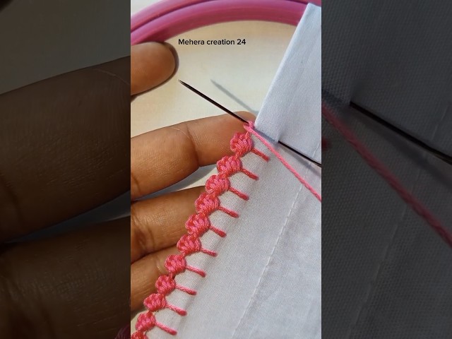 Easy and cute hand embroidery border design 💫🪡#embroidery #viralvideo #viralshorts #design