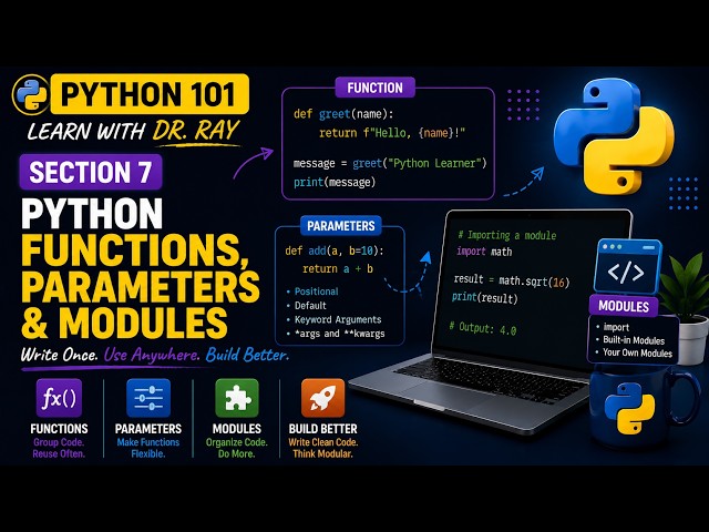 Python 101| Section 7| Python Functions Explained: Parameters, Returns & Modules| Learn with Dr. Ray