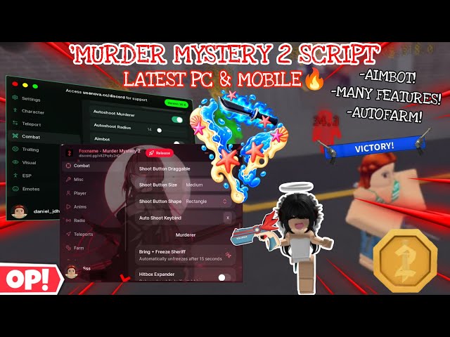 Murder Mystery 2 LATEST Script🤩 OP Autofarm🔥,Knife aura,Auto Shoot😎,Silent Aim,Bomb Jump✨,Troll,ESP