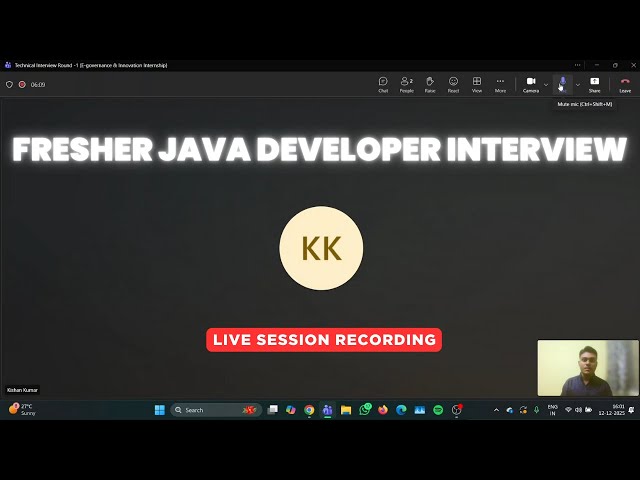 Fresher Java Backend Developer Technical Interview | Real Recording