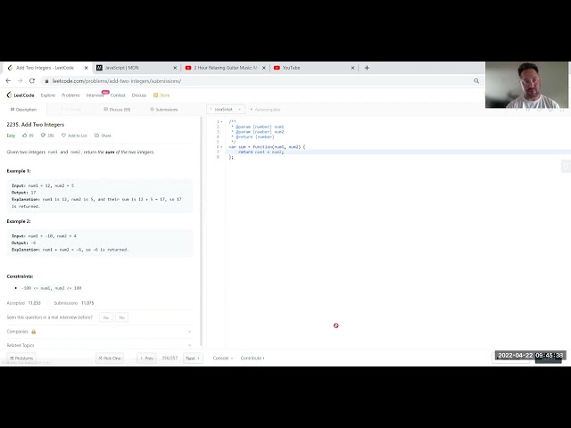 2235.  Add Two Integers - Javascript - Time: O(1) Space: O(1) - Leetcode