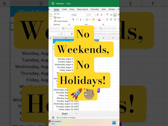 Skip Holidays in Excel! WORKDAY + SEQUENCE = Magic 📅