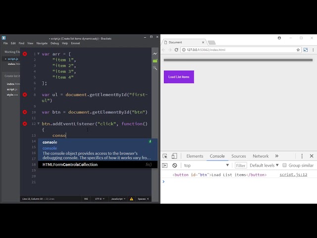 Create a list dynamically  ( JavaScript DOM )
